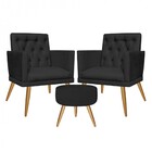 Kit 2 Poltronas E Puff Redondo Maria Capitonê Pé Palito Corin