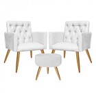 Kit 2 Poltronas E Puff Redondo Nina Capitonê Pé Palito Corino