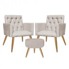 Kit 2 Poltronas E Puff Redondo Nina Capitonê Pé Palito Suede