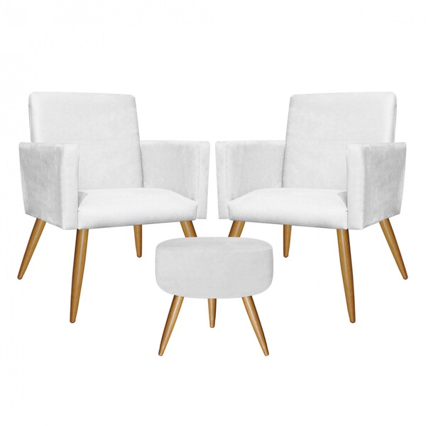 Kit 2 Poltronas E Puff Redondo Nina Decorativo Pé Palito Cori