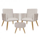 Kit 2 Poltronas E Puff Redondo Nina Decorativo Pé Palito Cori