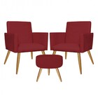 Kit 2 Poltronas E Puff Redondo Nina Decorativo Pé Palito Sued