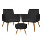 Kit 2 Poltronas E Puff Redondo Nina Decorativo Pé Palito Sued