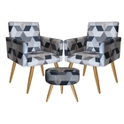 Kit 2 Poltronas E Puff Redondo Nina Pé Palito Recepção Losang