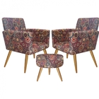 Kit 2 Poltronas E Puff Redondo Nina Pé Palito Recepção Mosaic