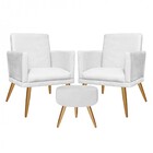 Kit 2 Poltronas E Puff Redondo Nina Rodapé Pé Palito Corino B