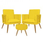 Kit 2 Poltronas E Puff Redondo Nina Rodapé Pé Palito Suede Am