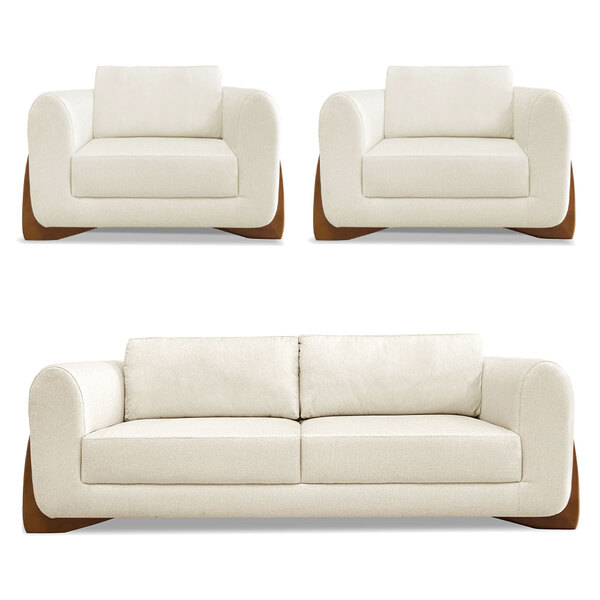 Kit 2 Poltronas E Sofá Living 2 Lugares 1 60m Lottus Linho Pé