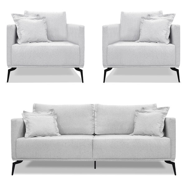 Kit 2 Poltronas E Sofá Living 2 Lugares 1 60m Sirius Linho Pé