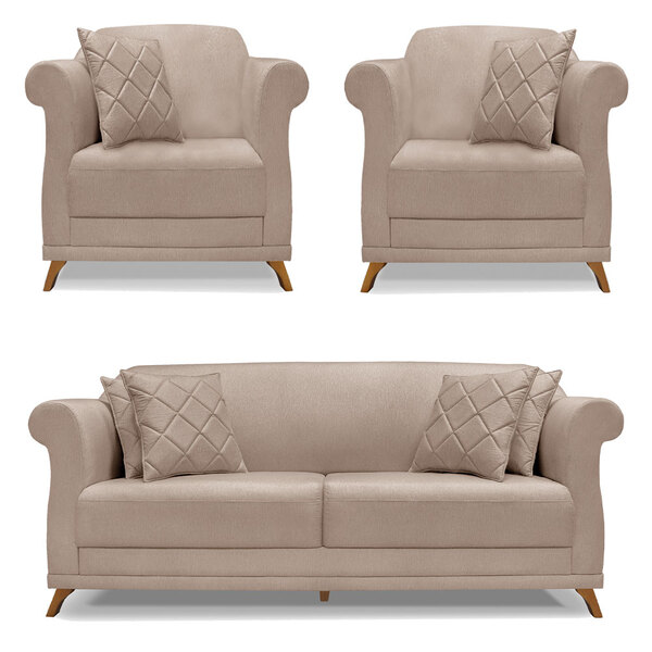 Kit 2 Poltronas E Sofá Living 2 Lugares 1 60m Vênus Linho Are