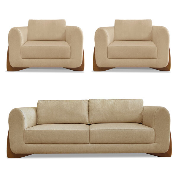 Kit 2 Poltronas E Sofá Living 2 Lugares 1 80m Lottus Linho Pé