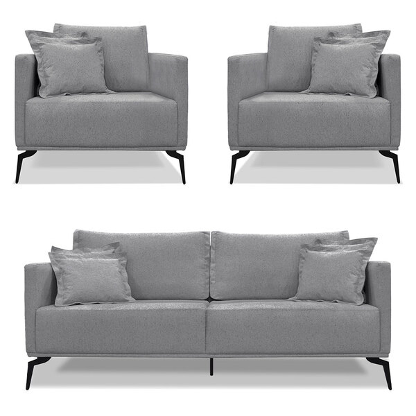 Kit 2 Poltronas E Sofá Living 2 Lugares 1 80m Sirius Linho Gr