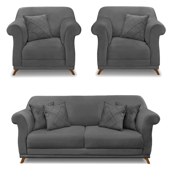 Kit 2 Poltronas E Sofá Living 2 Lugares 1 80m Vênus Suede Pés