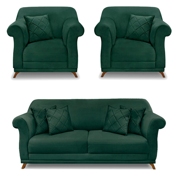 Kit 2 Poltronas E Sofá Living 2 Lugares 1 80m Vênus Veludo Ve