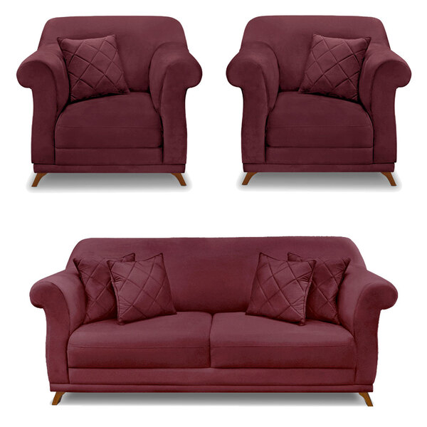 Kit 2 Poltronas E Sofá Living 2 Lugares 1 80m Vênus Veludo Vi