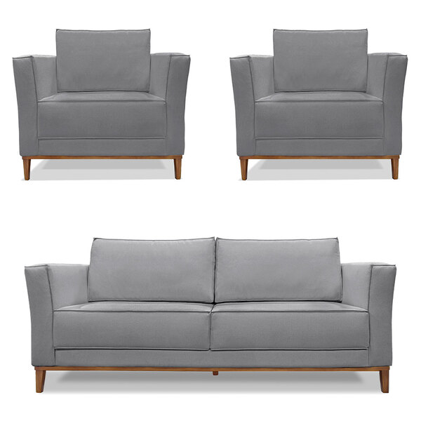 Kit 2 Poltronas E Sofá Living 2 Lugares 1 90m Vega Linho Graf