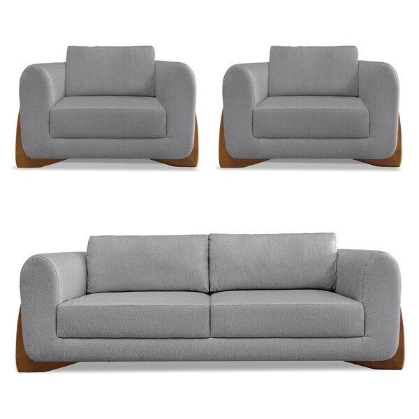 Kit 2 Poltronas E Sofá Living 3 Lugares 2 00m Lottus Linho Pé