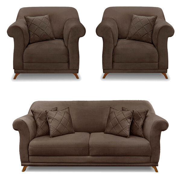 Kit 2 Poltronas E Sofá Living 3 Lugares 2 00m Vênus Veludo Ma