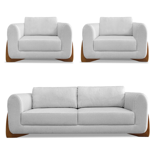 Kit 2 Poltronas E Sofá Living 3 Lugares 2 20m Lottus Linho Pé