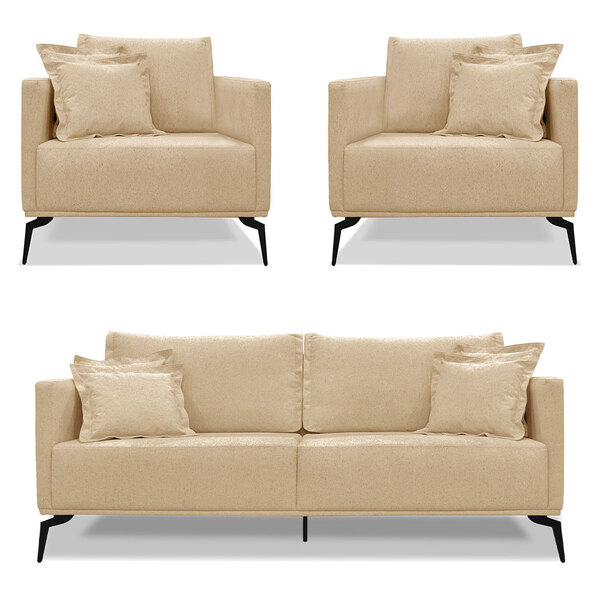 Kit 2 Poltronas E Sofá Living 3 Lugares 2 20m Sirius Linho Pé