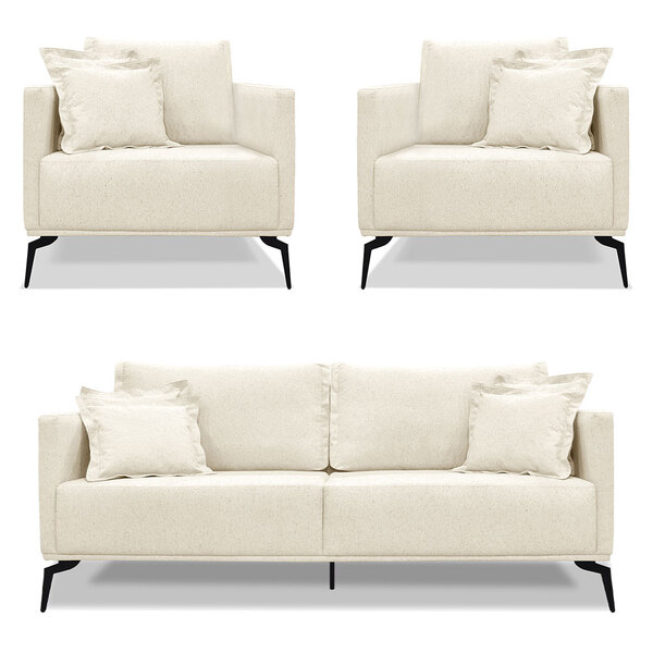 Kit 2 Poltronas E Sofá Living 3 Lugares 2 20m Sirius Linho Pé