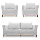 Kit 2 Poltronas E Sofá Living 3 Lugares 2 30m Vega Linho Pés