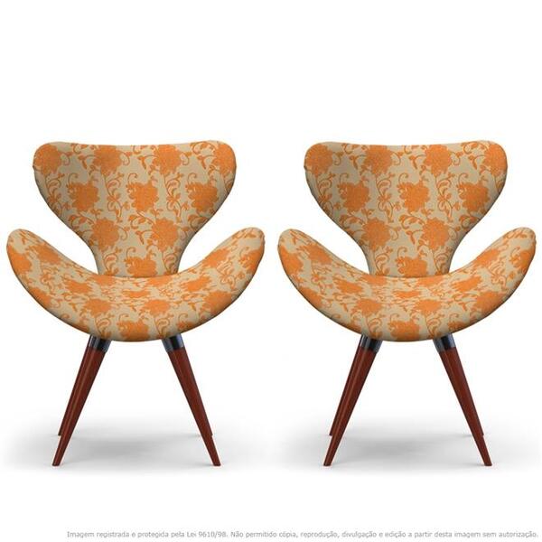 Kit 2 Poltronas Egg Floral Laranja E Marrom Cadeira Decorativ