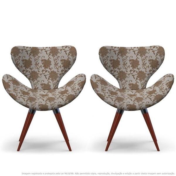 Kit 2 Poltronas Egg Marrom Floral Cadeira Decorativa Com Base