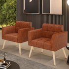 Kit 2 Poltronas Elisa Corano Nozes Pés Palito Natural D03 - D