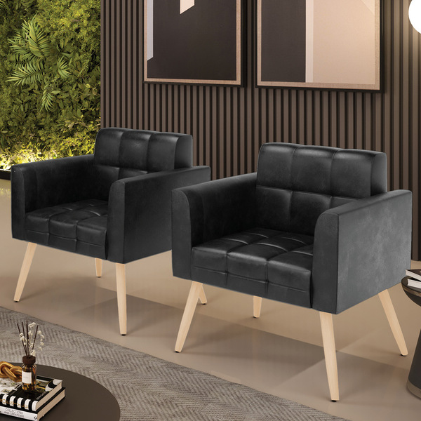 Kit 2 Poltronas Elisa Corano Pés Palito Natural D03 - D'rossi