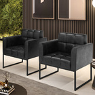 Kit 2 Poltronas Elisa Corano Preto Base Metálica Industrial P