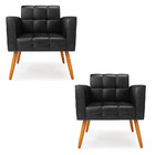 Kit 2 Poltronas Elisa Corano Preto Pés Palito Castanho D03 -