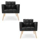 Kit 2 Poltronas Elisa Corano Preto Pés Palito Natural D03 - D