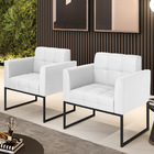 Kit 2 Poltronas Elisa Corino Branco Base Metálica Industrial