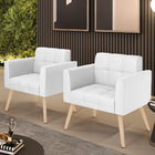 Kit 2 Poltronas Elisa Corino Branco Pés Palito Natural D03 -