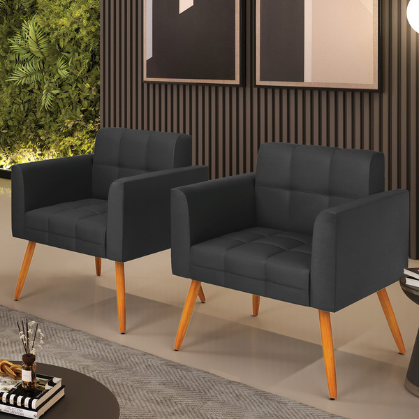 Kit 2 Poltronas Elisa Corino Pés Palito Castanho D03 - D'ross