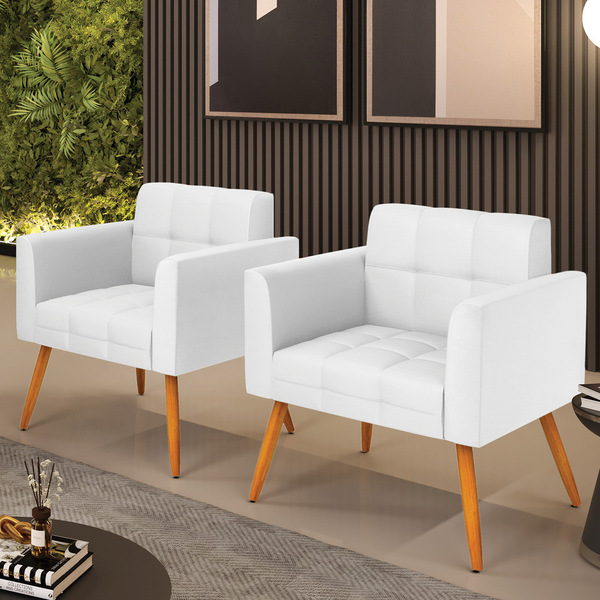 Kit 2 Poltronas Elisa Corino Pés Palito Castanho D03 - D'ross