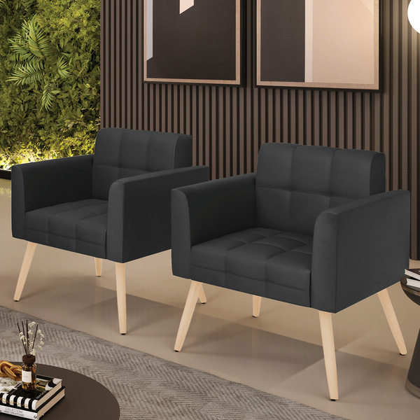 Kit 2 Poltronas Elisa Corino Pés Palito Natural D03 - D'rossi