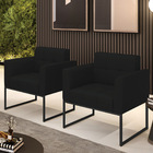 Kit 2 Poltronas Elisa Linho Base Metálica Industrial Preto D0