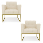 Kit 2 Poltronas Elisa Linho Bege A19 Base Metálica Industrial