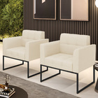 Kit 2 Poltronas Elisa Linho Bege A19 Base Metálica Industrial