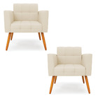 Kit 2 Poltronas Elisa Linho Pés Palito Castanho D03 - D'rossi