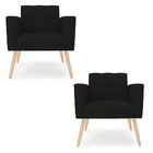 Kit 2 Poltronas Elisa Linho Pés Palito Natural D03 - D'rossi