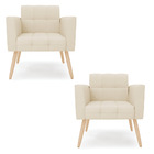 Kit 2 Poltronas Elisa Linho Pés Palito Natural D03 - D'rossi