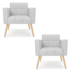 Kit 2 Poltronas Elisa Linho Pés Palito Natural D03 - D'rossi