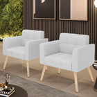 Kit 2 Poltronas Elisa Linho Pés Palito Natural D03 - D'rossi