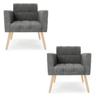 Kit 2 Poltronas Elisa Linho Pés Palito Natural D03 - D'rossi