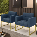 Kit 2 Poltronas Elisa Suede Azul Marinho Base Metálica Indust