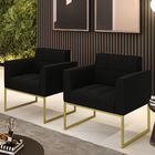 Kit 2 Poltronas Elisa Suede Base Metálica Industrial Dourado