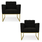 Kit 2 Poltronas Elisa Suede Base Metálica Industrial Dourado